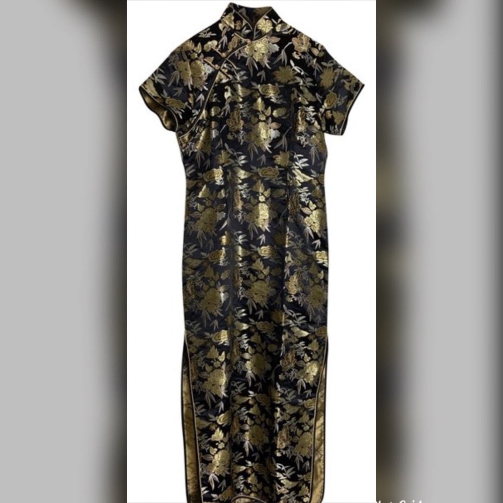 2X ML Gold black shimmer kimono slit costume dress